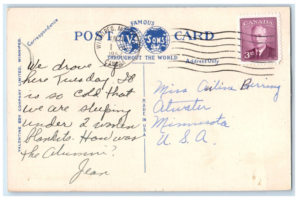 1952 Dominion Public Building Winnipeg Manitoba Canada Vintage Postcard
