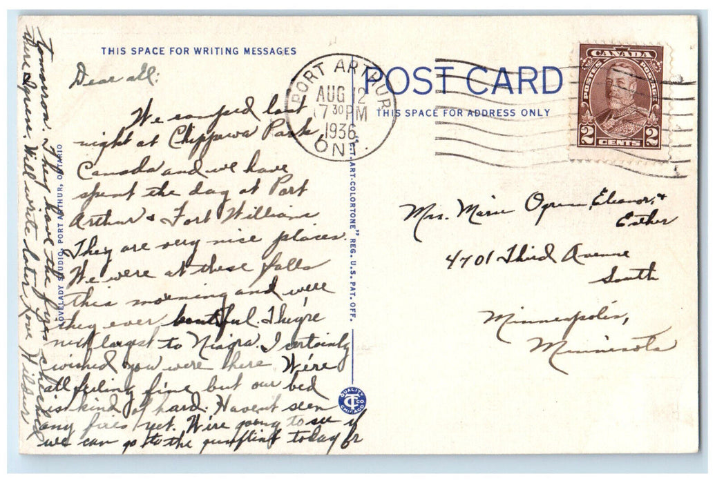 1936 House Near Kakabeka Falls Ontario Canada Vintage Posted Postcard