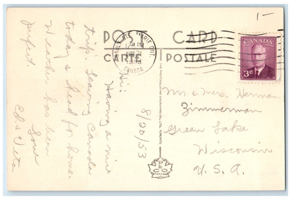 1953 Hiawatha Park Sault Ste Marie Ontario Canada Vintage Posted Postcard