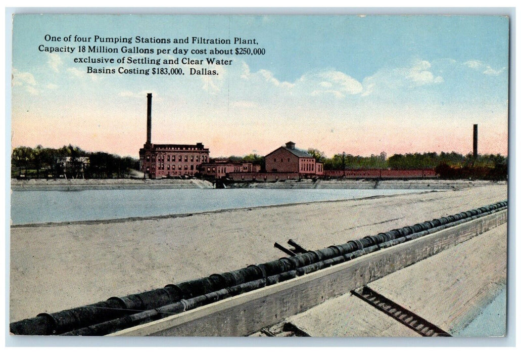c1910 One Four Pumping Stations Filtration Plant Building Dallas Texas Postcard
