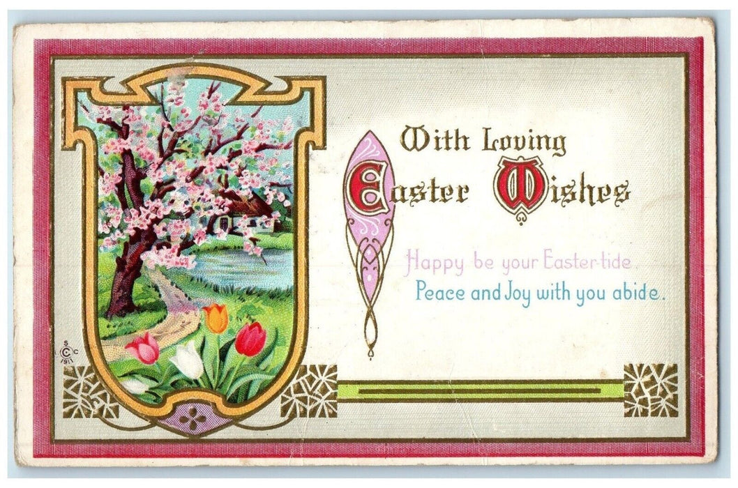1913 Easter Wishes Tulip Flowers Embossed Chicago Illinois IL Antique Postcard