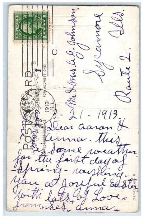 1913 Easter Wishes Tulip Flowers Embossed Chicago Illinois IL Antique Postcard