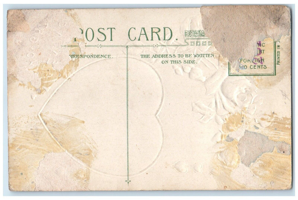 Valentine Hearts Angel Roses Flowers Winsch Back Embossed Antique Postcard