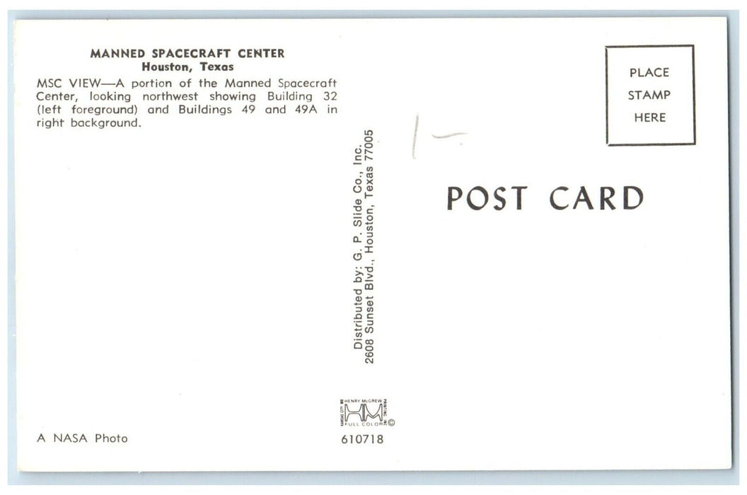 c1960 MSC View Building Center Manned Spacecraft Center Houston Texas Postcard