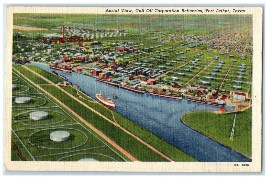 c1940 Aerial View Gulf Oil Corporation Refineries Port Arthur Texas TX Postcard