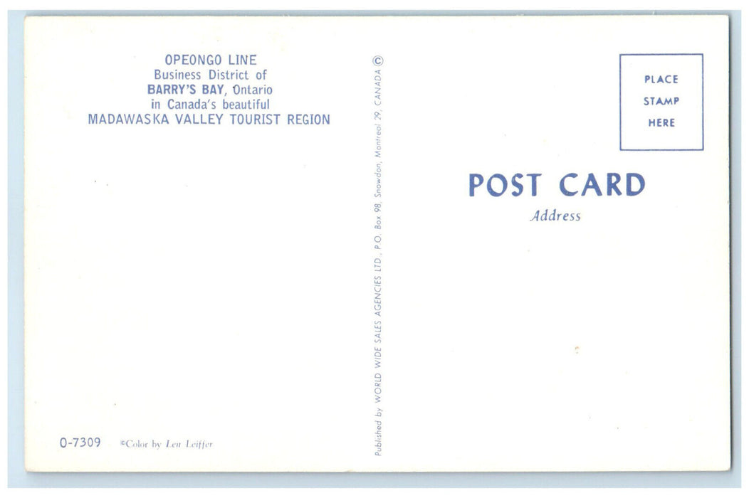 c1950's Opeongo Line Business District of Barry's Bay Ontario Canada Postcard