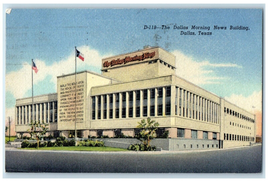 1950 Dallas Morning News Building Exterior Union Terminal Dallas Texas Postcard