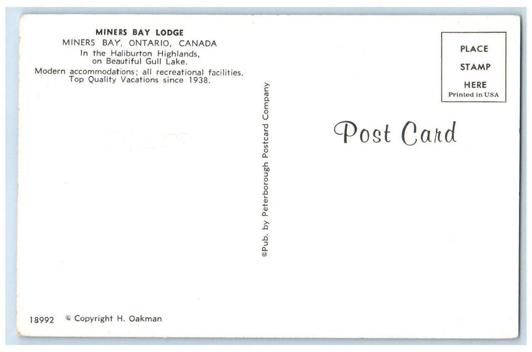 c1950's Miners Bay Lodge Ontario Canada In Haliburton Highlands Postcard