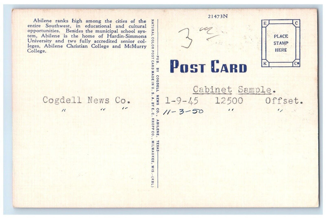 c1940 Abilene Christian College Hardin Exterior Abilene Texas Multiview Postcard