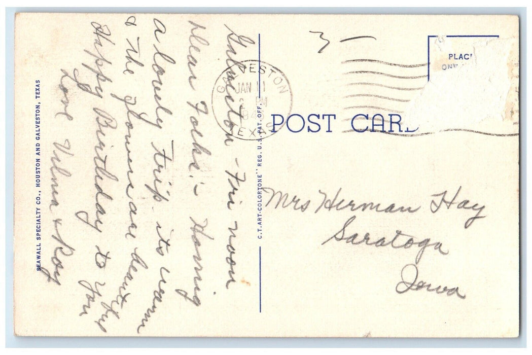 1946 Greetings From Multiview Beach Fishing Galveston Texas TX Vintage Postcard