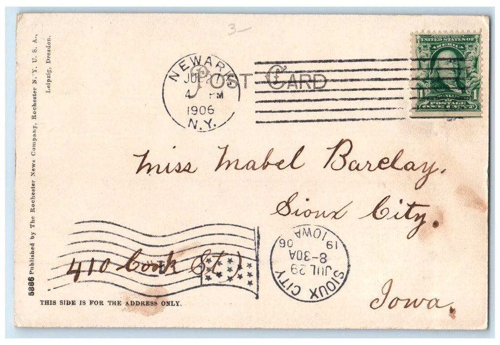 1906 Public Library Building Newark New York NY Sioux City Antique Postcard
