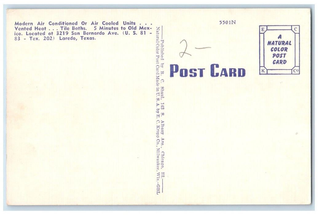 c1940 Land's Court San Bernardo Avenue Vented Heat Laredo Texas Vintage Postcard