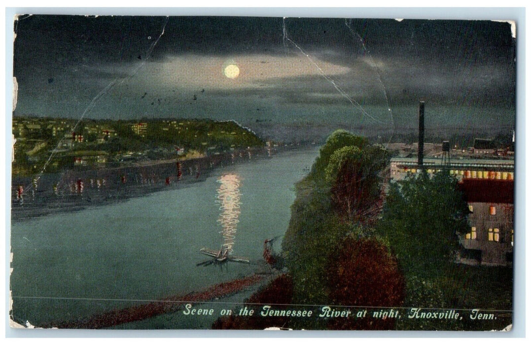 1913 Scene Tennessee River Night Moonlight Knoxville Tennessee Vintage Postcard