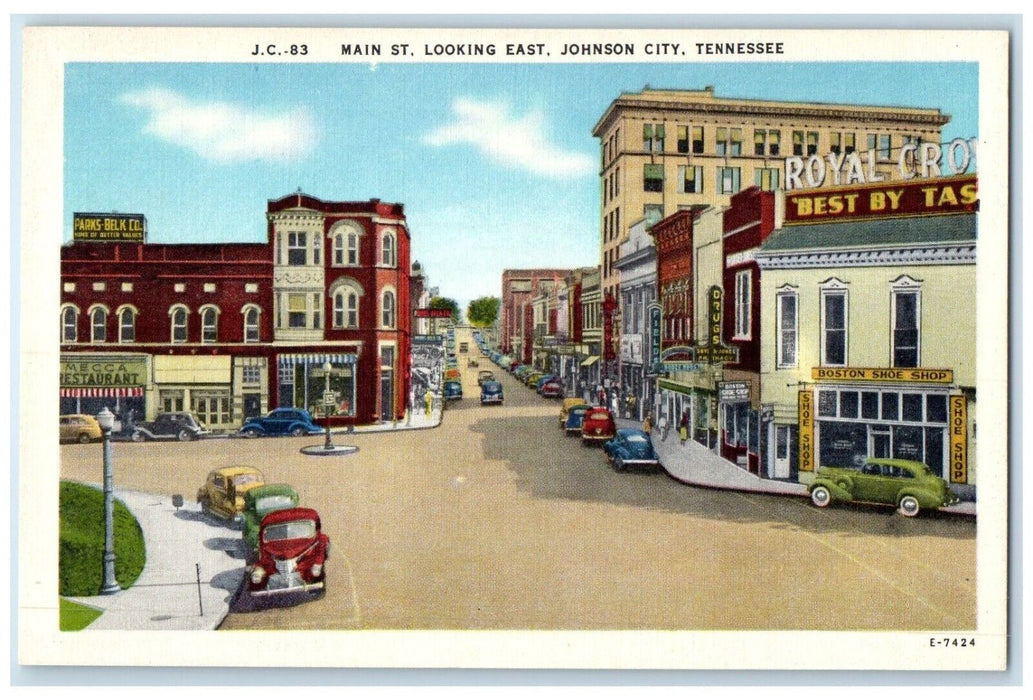 c1940 Main St. Looking East Exterior Building Johnson City Tennessee TN Postcard