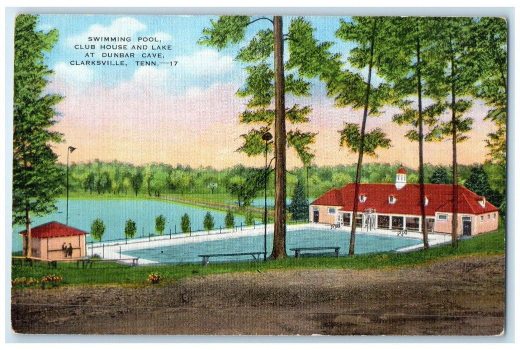 c1940 Swimming Pool Club House Lake Dunbar Cave Clarksville Tennessee Postcard