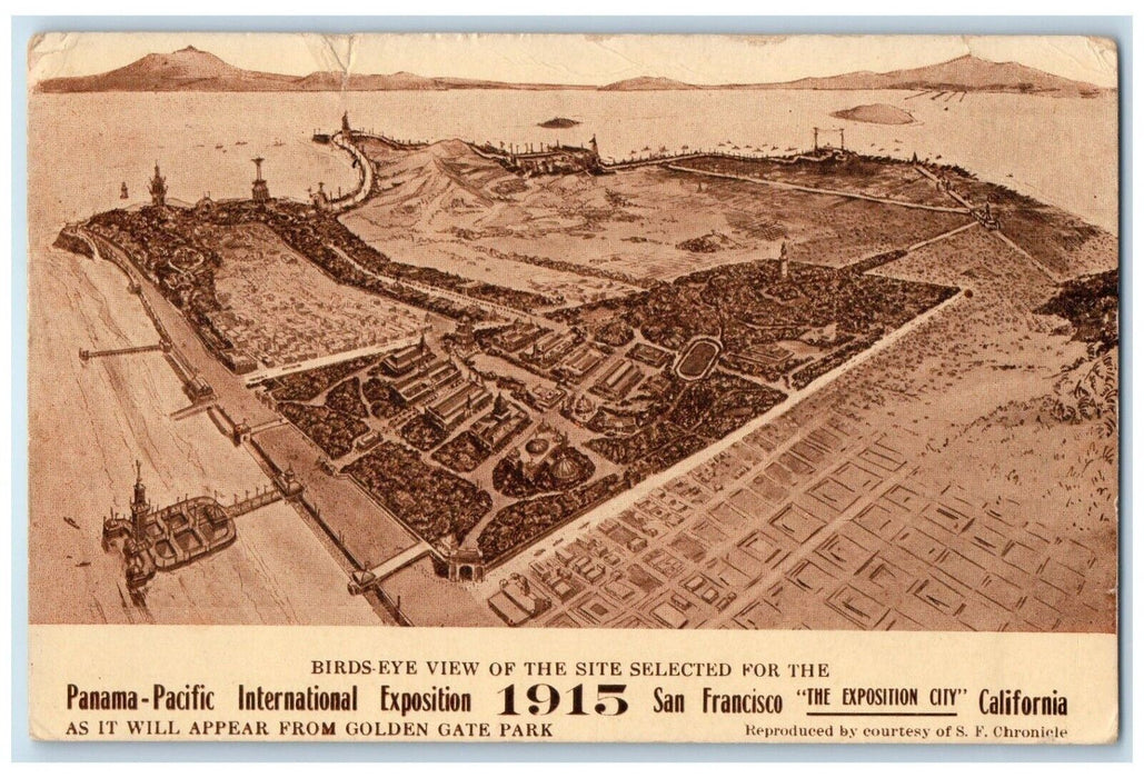 1914 Aerial View Exposition City Pan-Pac Expo San Francisco California Postcard