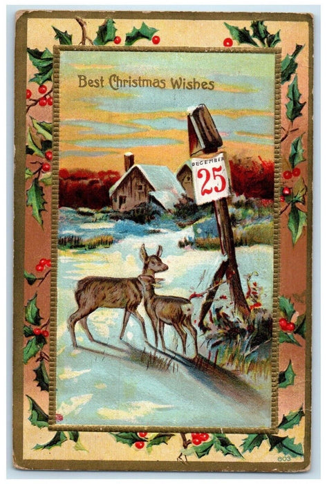 1910 Christmas Wishes December 25 Calendar Winter Embossed New Ulm MN Postcard