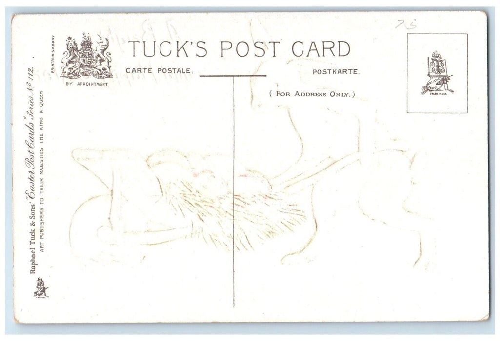 c1910's Easter Anthropomorphic Rabbit Pushing Cart Eggs Embossed Tuck's Postcard