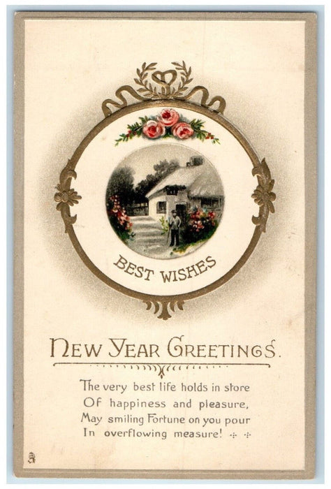 1911 New Year Greetings Best Wishes Flowers House Andover MA Tuck's Postcard