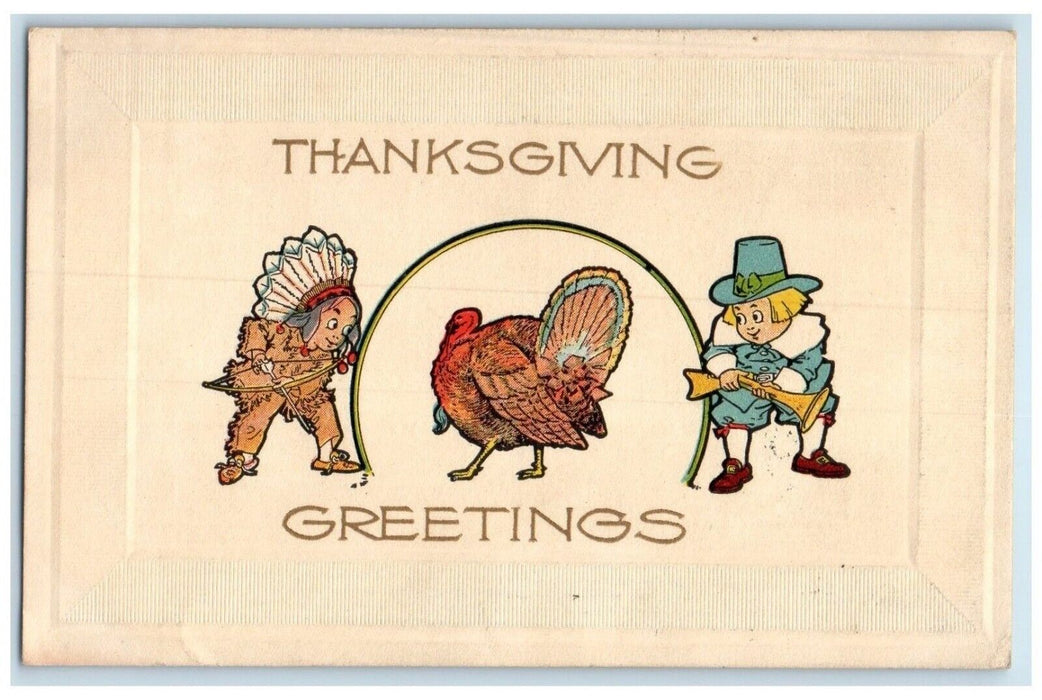 1912 Thanksgiving Greetings Children Caching Turkey Gibson Faribault MN Postcard