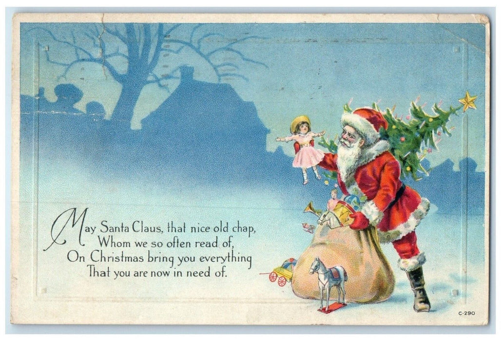 1922 Christmas Santa Claus Sack Of Toys Eau Claire Wisconsin WI Vintage Postcard