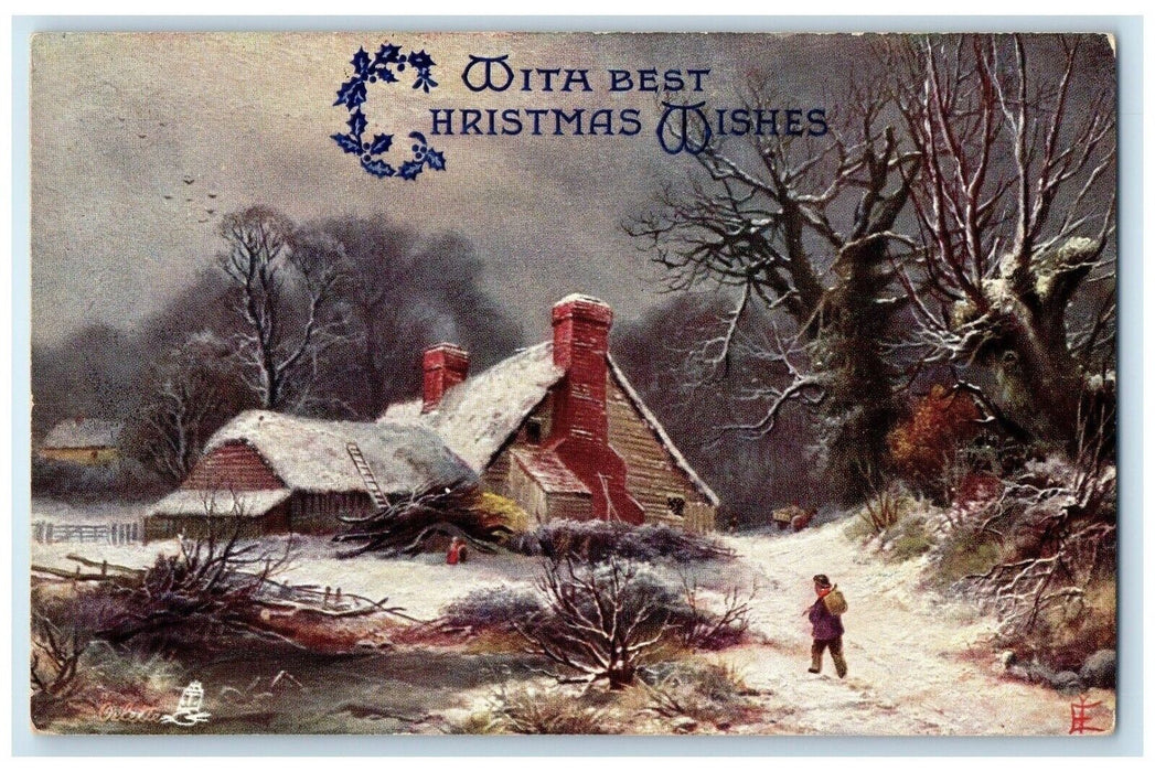 c1910's Christmas Wishes House Winter Oilette Tuck's Vancouver Canada Postcard