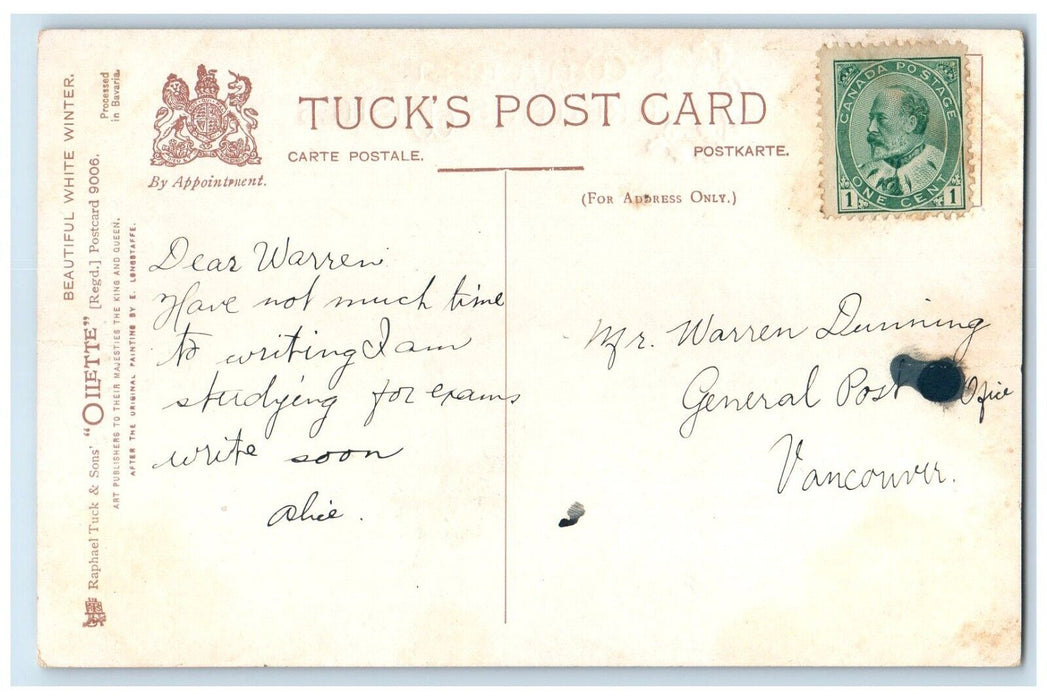 c1910's Christmas Wishes House Winter Oilette Tuck's Vancouver Canada Postcard