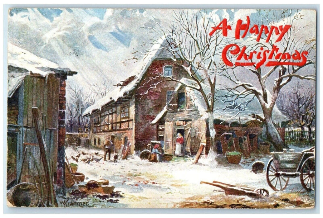 1908 Christmas Log House Winter Oilette Tucks Winter Hill Massachusetts Postcard