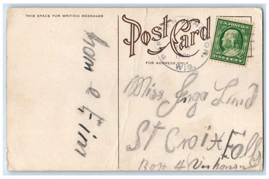 1909 Christmas Santa Claus With Sack Of Toys St. Croix Falls WI Antique Postcard