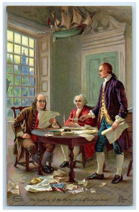 The Drafting Of The Declaration Of Independence Boat Unposted Antique Postcard