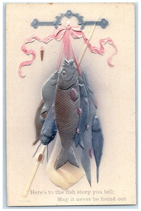 c1910's Catches Fishes Airbrushed Embossed Unposted Antique Postcard