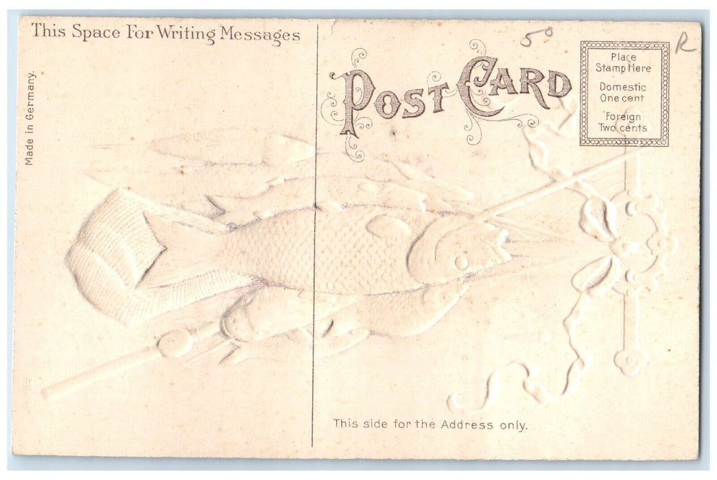 c1910's Catches Fishes Airbrushed Embossed Unposted Antique Postcard