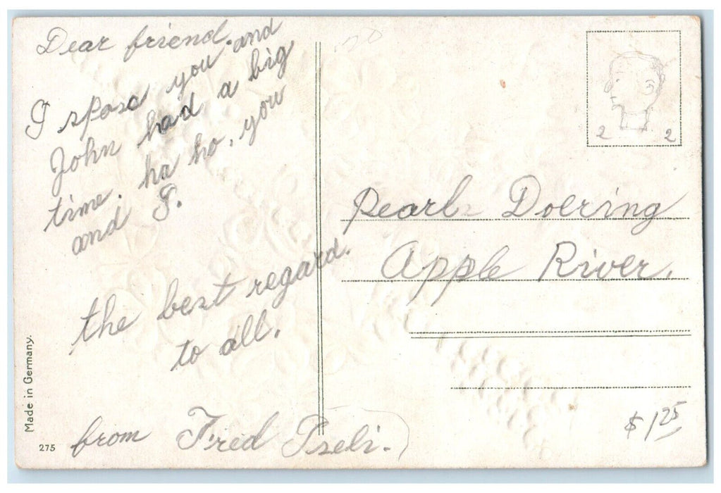 c1910's Greetings From South Wayne Wisconsin WI, Clover And Flowers Postcard