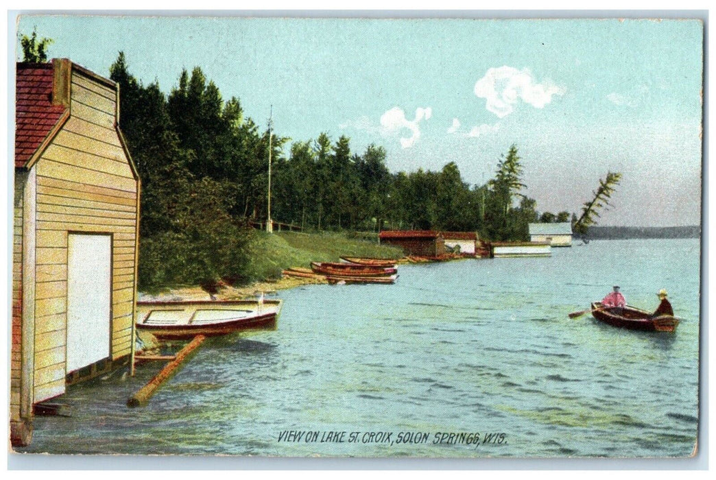 1908 View On Lake St. Croix Solon Spring Wisconsin WI, Boat Scene Postcard
