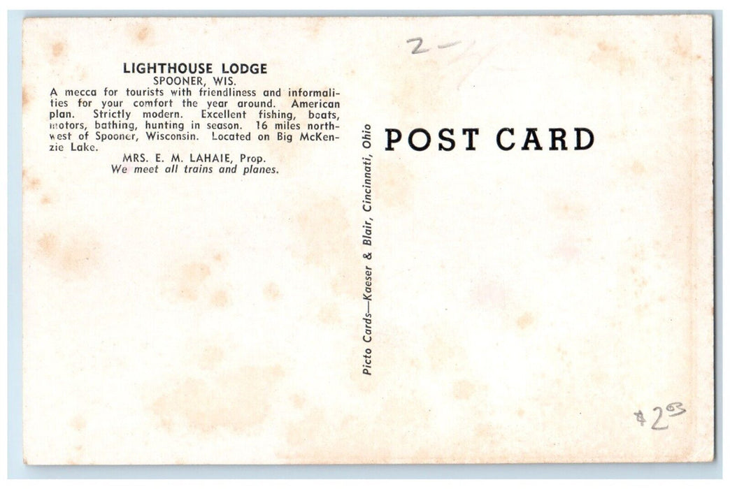 Lighthouse Lodge Spooner Wisconsin WI, On Shore Line Big McKenzie Lake Postcard