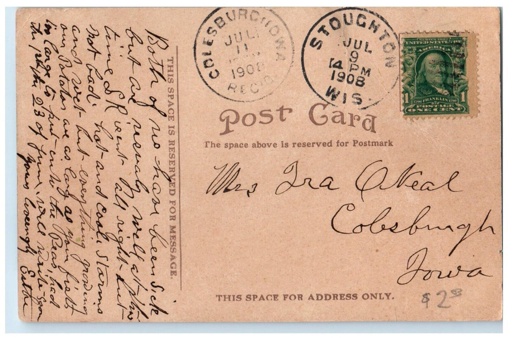 1908 The Old Bridge Boat Canoeing Stoughton Wisconsin WI Antique Postcard