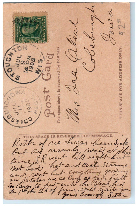 1908 The Old Bridge Boat Canoeing Stoughton Wisconsin WI Antique Postcard