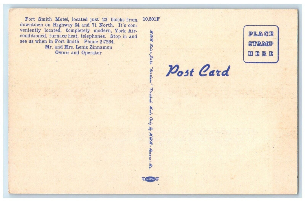 c1940 Roadside View Fort Smith Motel Building Fort Smith Arkansas Linen Postcard