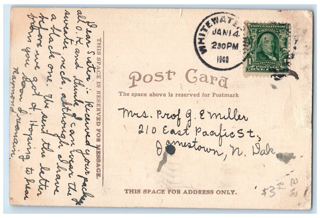 c1910's Main Street Cars School Supplies Whitewater Wisconsin WI Posted Postcard