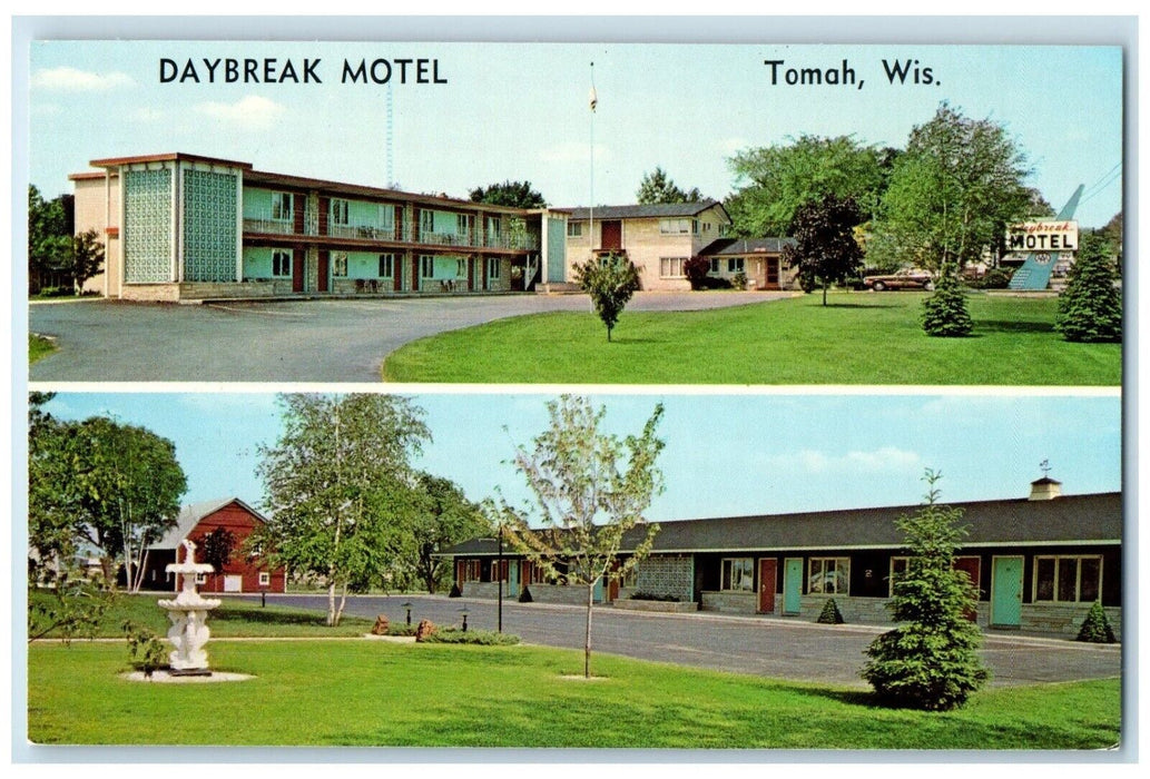 c1960's Daybreak Motel Tomah Wisconsin WI Dual View Unposted Vintage Postcard