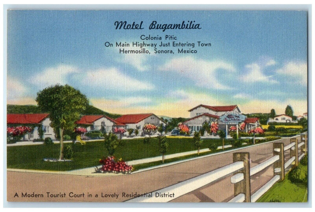 c1940 Motel Bugambilia Colonia Pitic Hermosillo Sonora Mexico Unposted Postcard