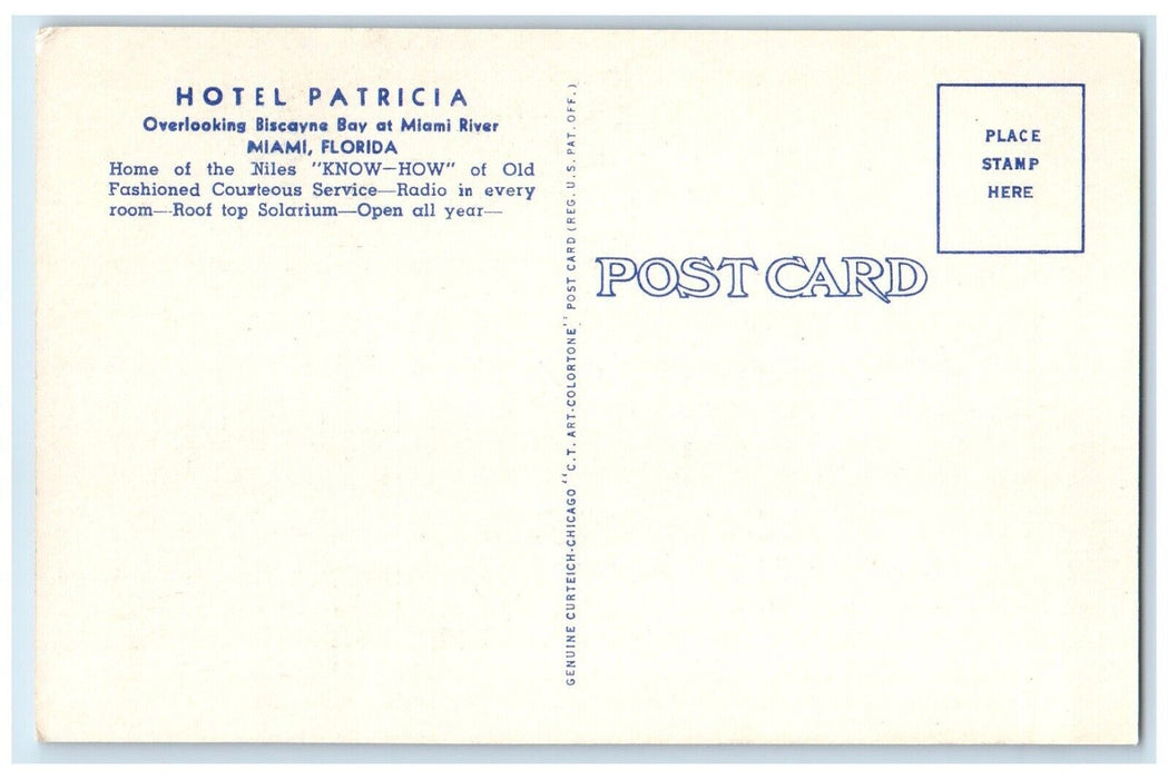 c1940 Exterior View Hotel Patricia Building Classic Cars Miami Florida Postcard