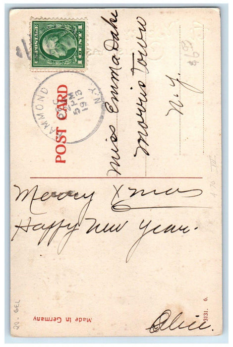 1913 Christmas Tree Mother And Daughter Candle Light Gel Hammond NY Postcard
