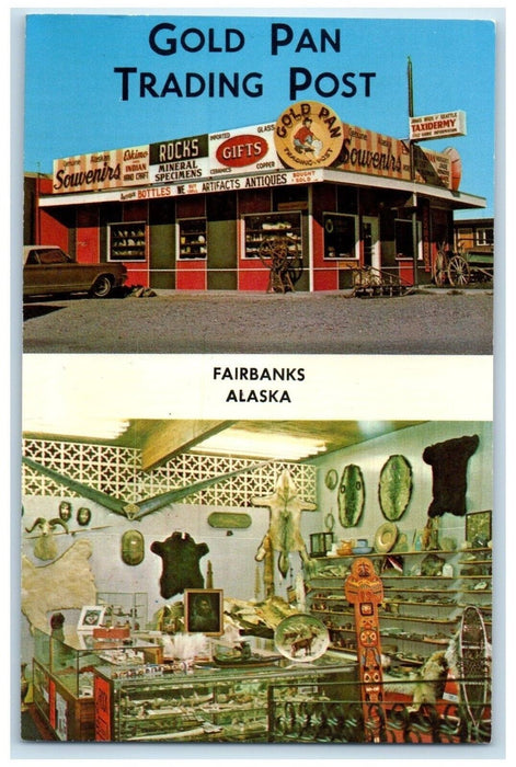 c1960 Multi-View Gold Pan Trading Post Jewelry Fairbanks Alaska Antique Postcard