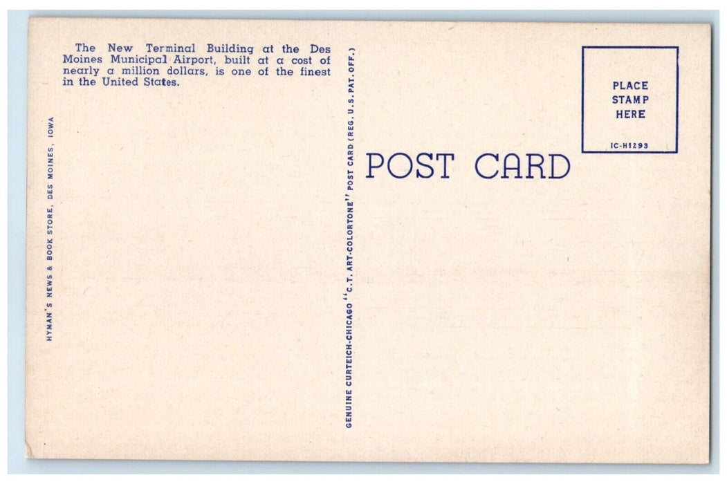 c1940 Exterior New Terminal Building Municipal Airport Des Moines Iowa Postcard