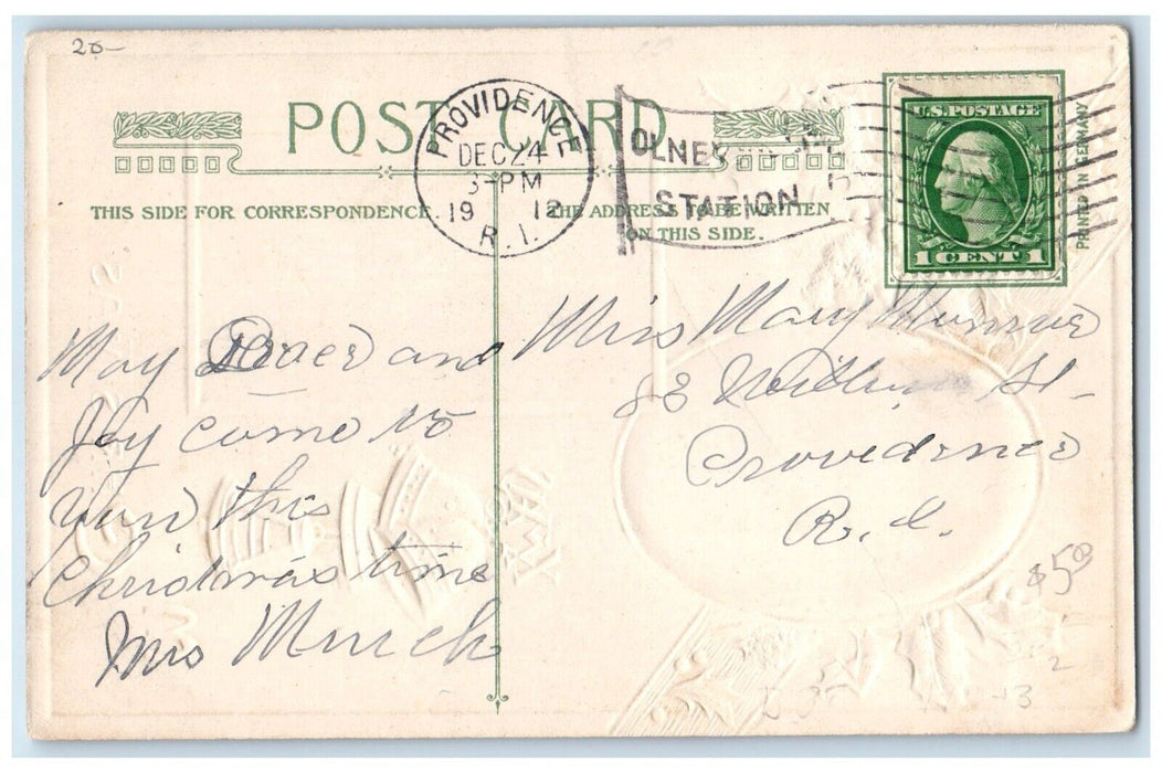 Christmas Santa Claus Ringing Bells Berries John Winsch Providence RI Postcard