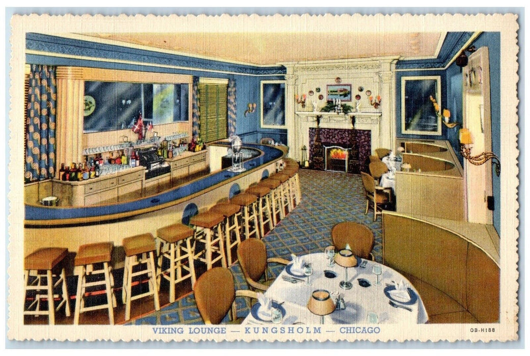 c1940 Interior View Viking Lounge Kungsholm Restaurant Chicago Illinois Postcard