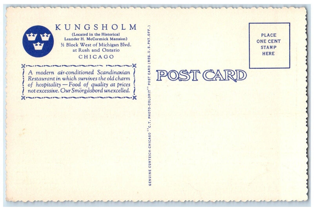 c1940 Interior View Viking Lounge Kungsholm Restaurant Chicago Illinois Postcard