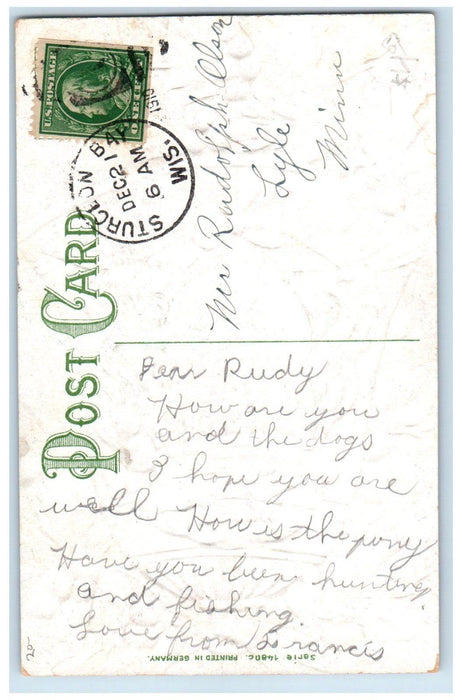 1910 Christmas Pretty Woman Bell Holly Berries Embossed Sturgeon Bay WI Postcard