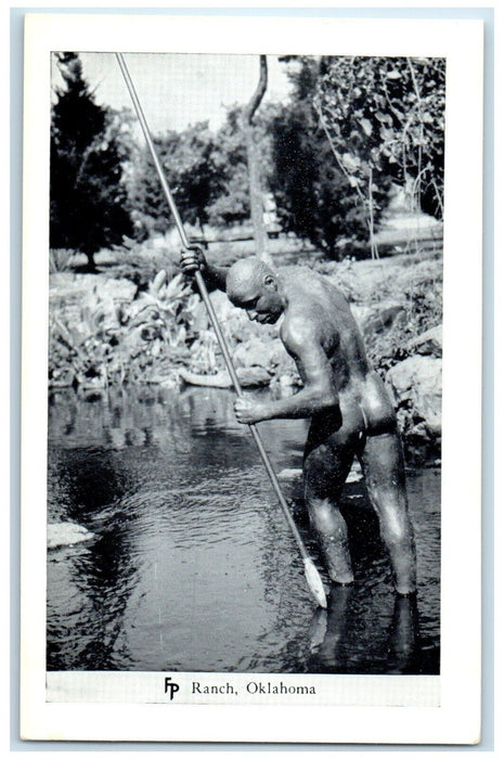 c1950's Man Spear Frank Philips Ranch Woolaroc Oklahoma Vintage Antique Postcard